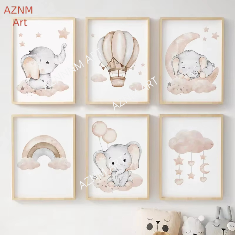 Baby Nursery Art - Poster Bayi Anak-anak Ayunan Awan Bintang