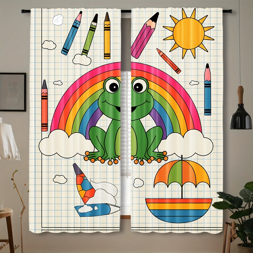 Baby Nursery Animal Theme - Tirai Katak Pelangi Lucu Dekorasi Jendela
