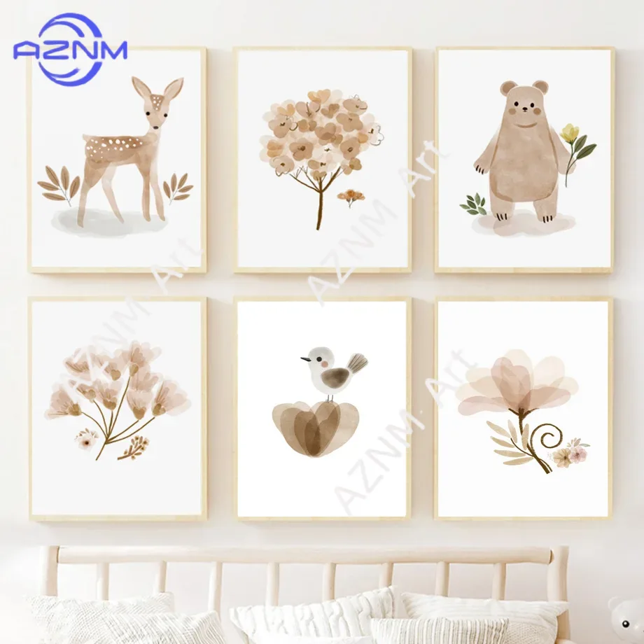 Baby Nursery Gender Neutral - Kanvas Seni Dinding Kamar Bayi Boho