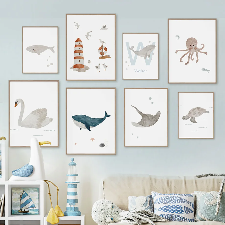 Baby Nursery Art - Lukisan Kanvas Seni Dinding Motif Hewan