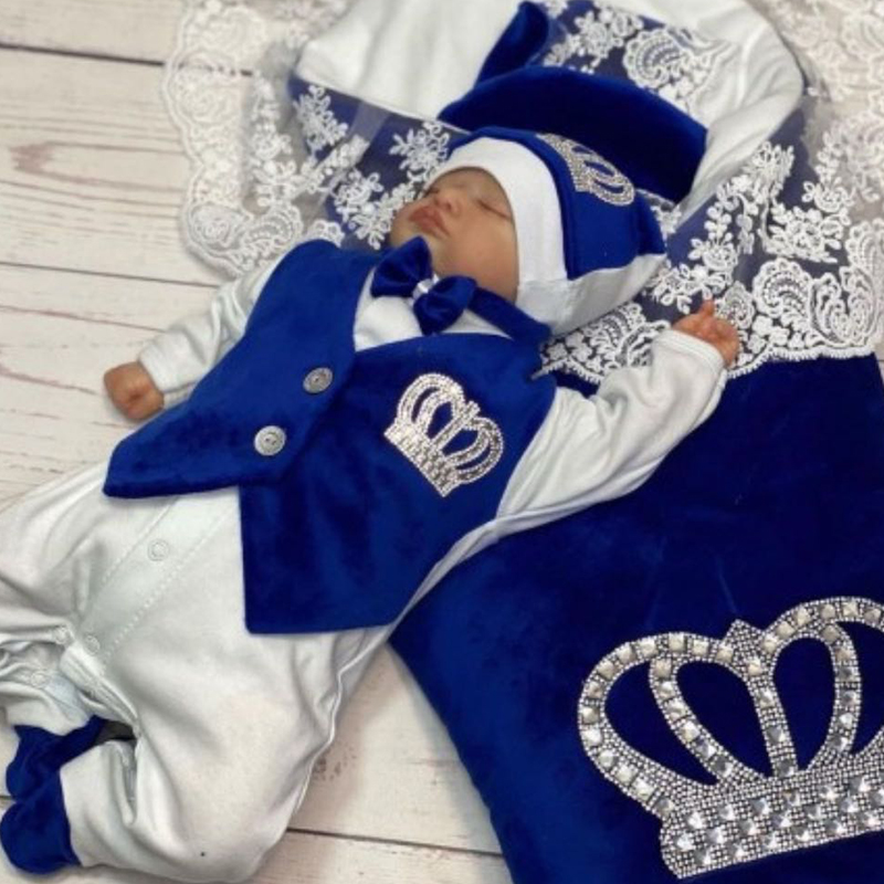 Baby Nursery Outfits - Set pakaian Romper bayi beludru biru