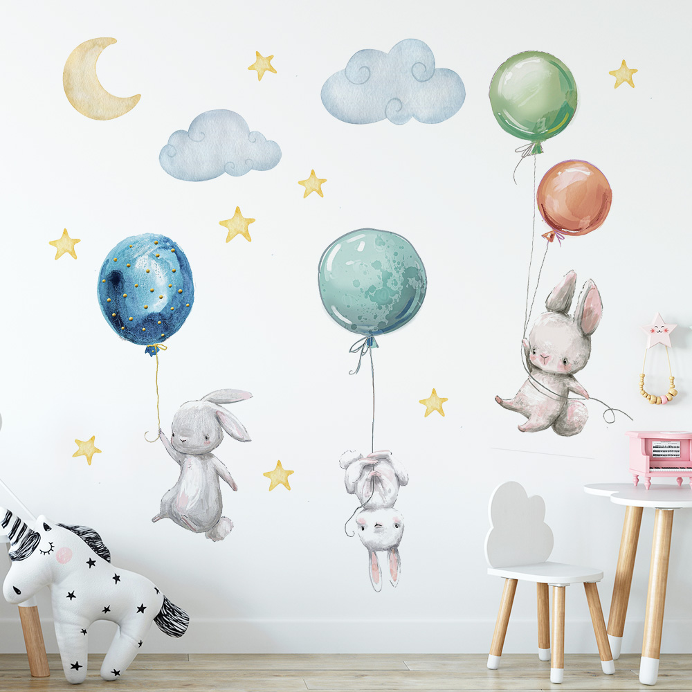 Baby Nursery Murals - Stiker Dinding Kelinci Terbang Lucu Indah