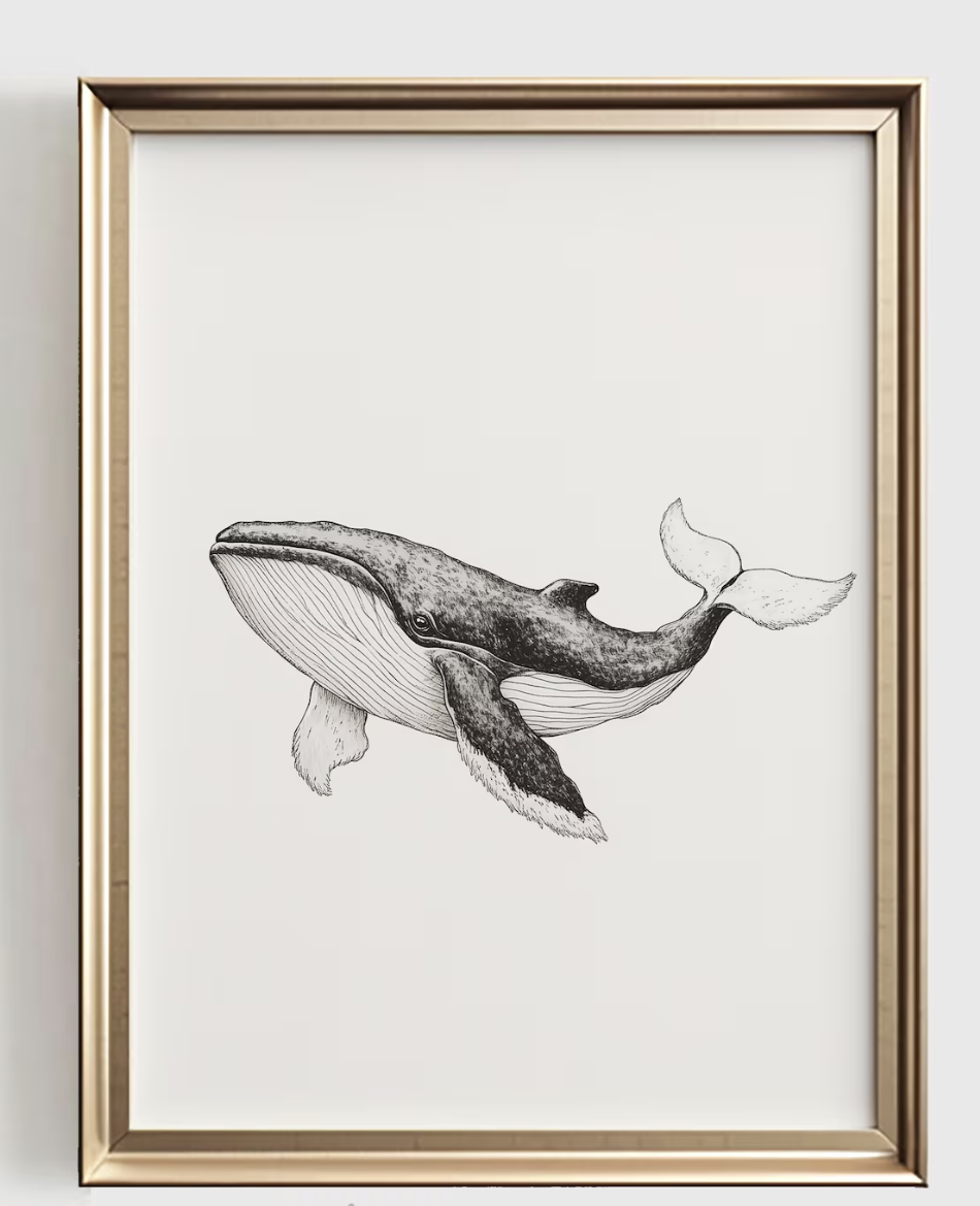 Baby Nursery Art - Cetakan Seni Garis Paus, Dekorasi Kamar