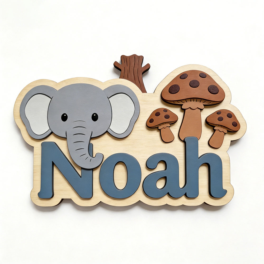 Plakat Nama Gajah & Jamur Kart - Baby Nursery Forest Theme ulasan dan harga
