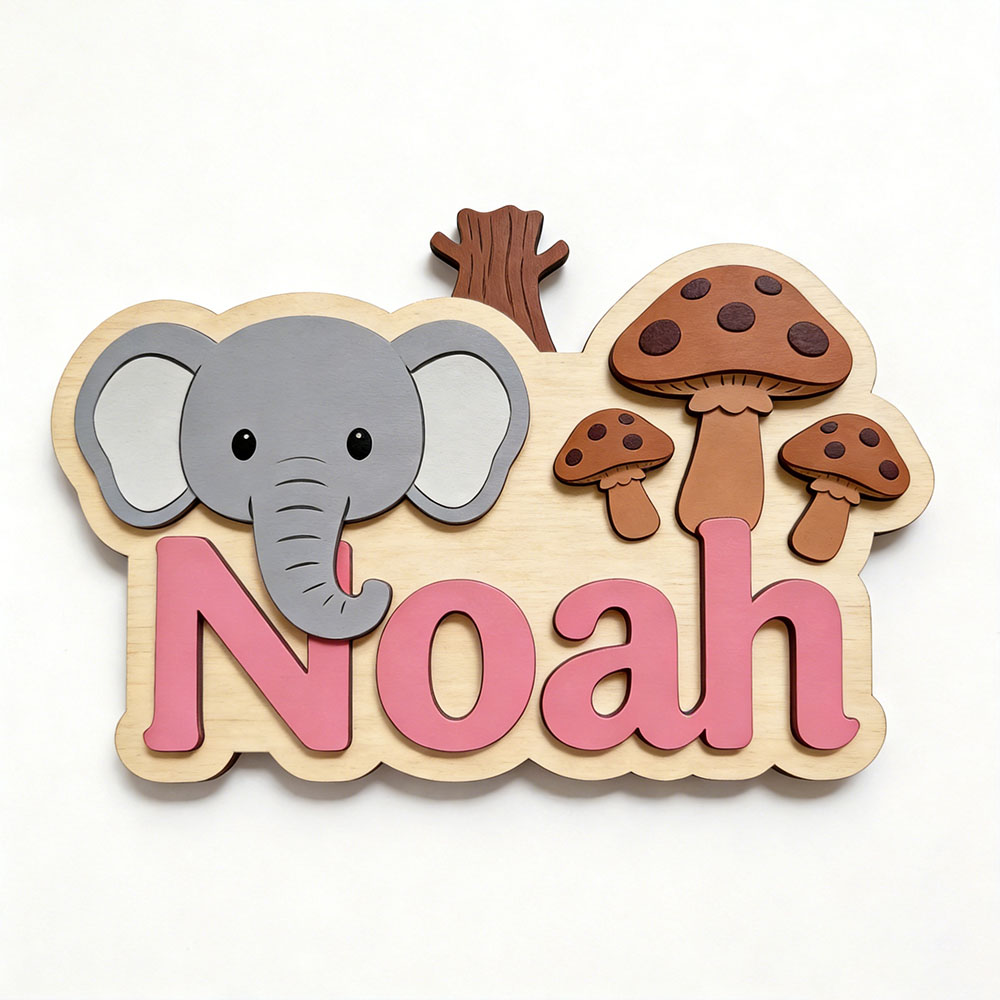 Plakat Nama Gajah & Jamur Kart - Baby Nursery Forest Theme ulasan dan harga
