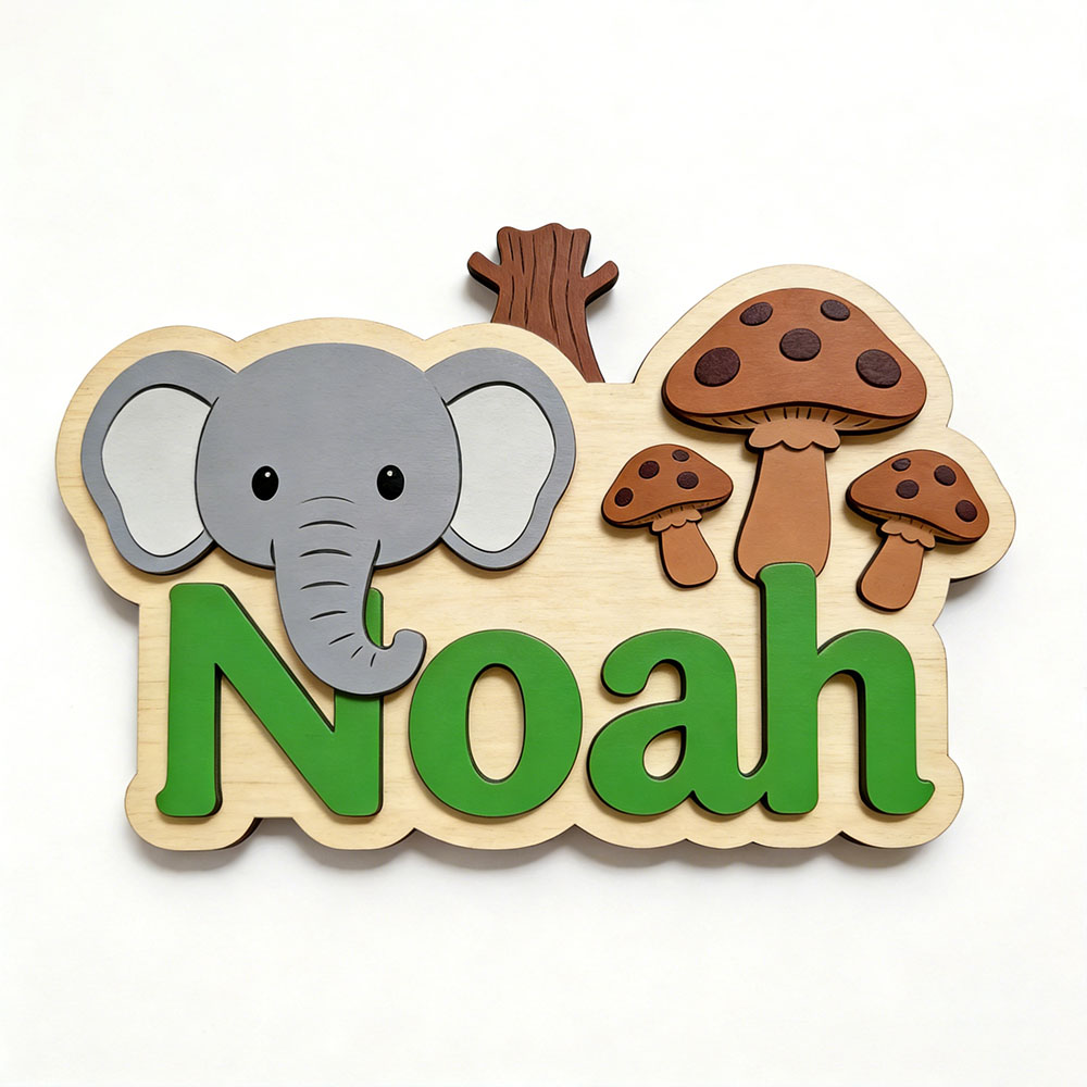 Plakat Nama Gajah & Jamur Kart - Baby Nursery Forest Theme ulasan dan harga