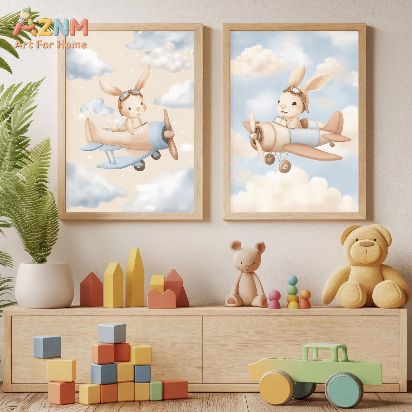 Set Seni Dinding Pesawat Kelin - Baby Nursery Animal Theme ulasan dan harga