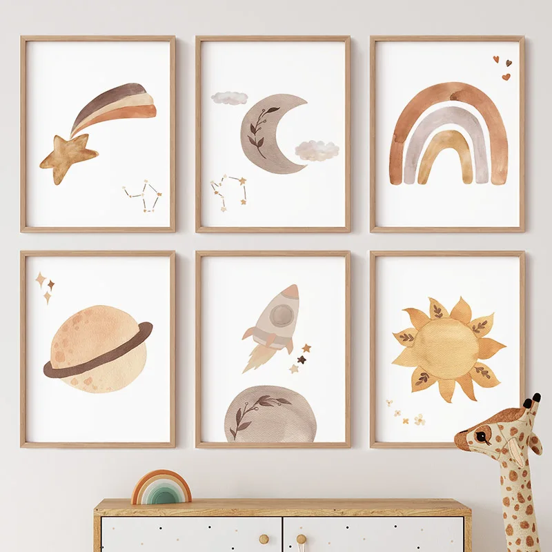 Poster Planet Roket Bulan Mata - Baby Nursery Murals ulasan dan harga