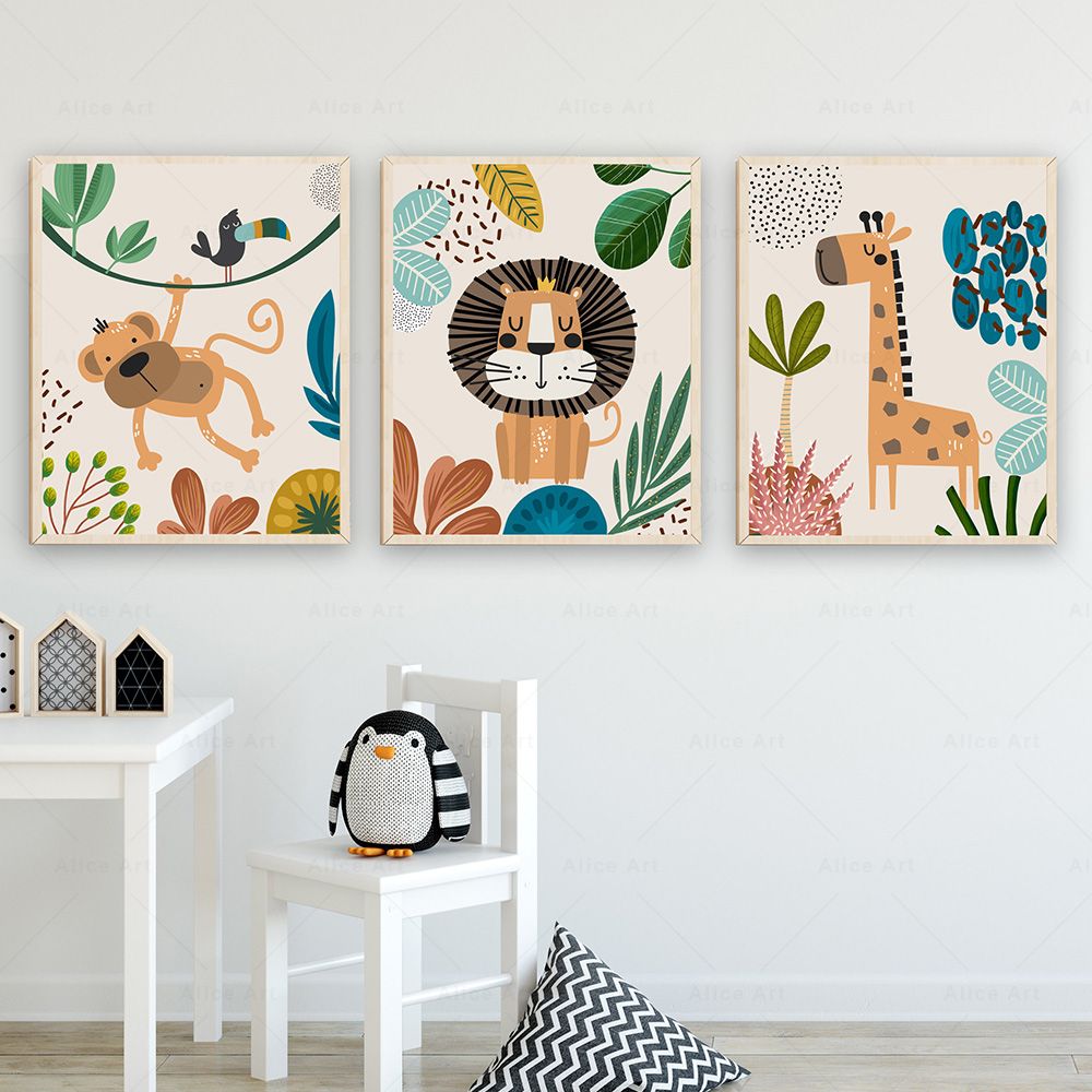 Boho Monyet Singa Jerapah Buru - Baby Nursery Art ulasan dan harga