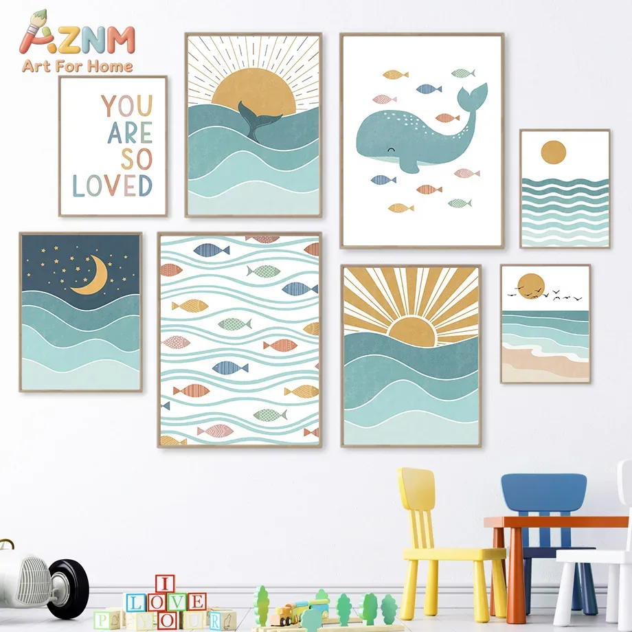 AZNM Boho Ocean Canvas Wall Ar - Baby Nursery Art ulasan dan harga