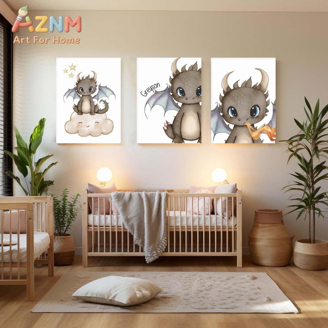 AZNM Lukisan Kanvas Bayi Naga  - Baby Nursery Art ulasan dan harga