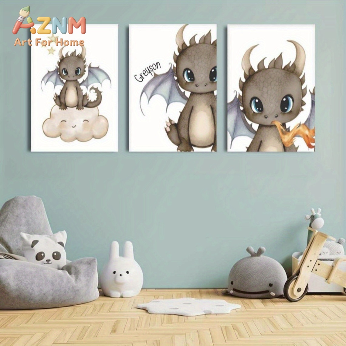 AZNM Lukisan Kanvas Bayi Naga  - Baby Nursery Art ulasan dan harga