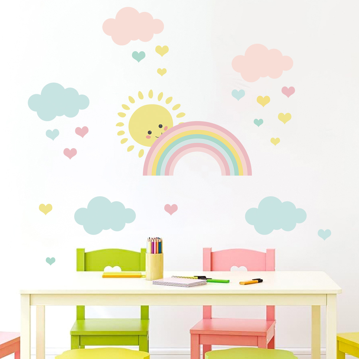 Stiker Dinding Awan Pelangi Ma - Baby Nursery Murals ulasan dan harga