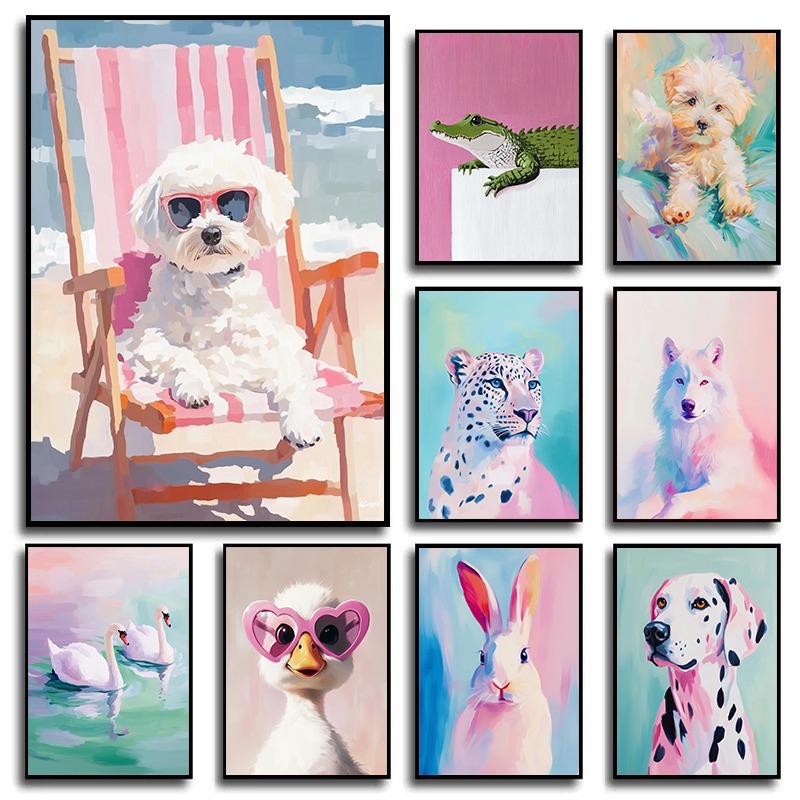Seni Dinding Kanvas Hewan Past - Baby Nursery Animal Theme ulasan dan harga