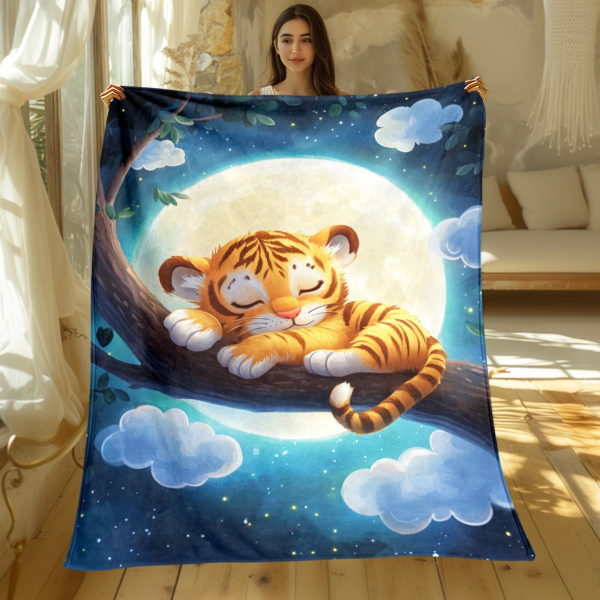 Harimau tidur yang lucu di cab - Baby Nursery Animal Theme ulasan dan harga