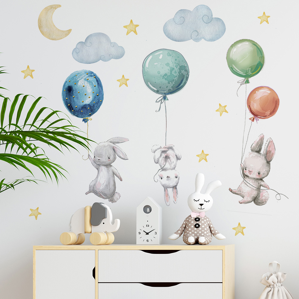 Stiker Dinding Kelinci Terbang - Baby Nursery Murals ulasan dan harga