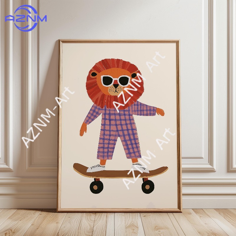 1 Buah Poster Skateboard Hewan - Baby Nursery Art ulasan dan harga