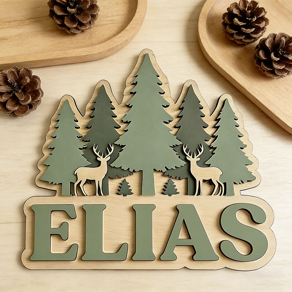 Papan Nama Kayu Bertema Rusa H - Baby Nursery Forest Theme ulasan dan harga