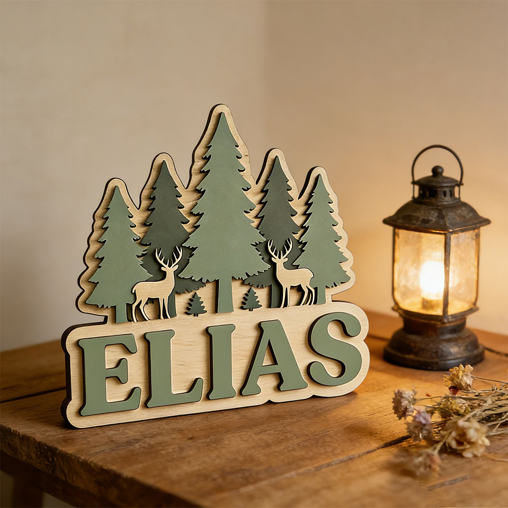 Papan Nama Kayu Bertema Rusa H - Baby Nursery Forest Theme ulasan dan harga