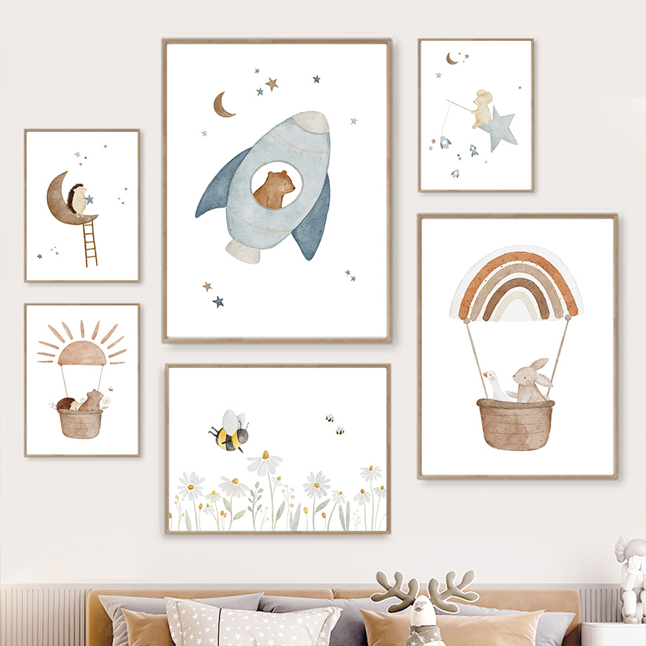 Lukisan kanvas poster beruang  - Baby Nursery Murals ulasan dan harga